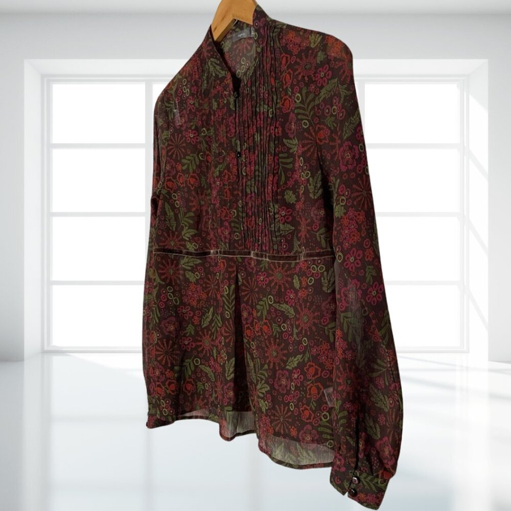 2 for $20 Apt. 9 Velvet Stripe Floral Sheer Blouse Top Medium Boho Academia - Picture 5 of 14
